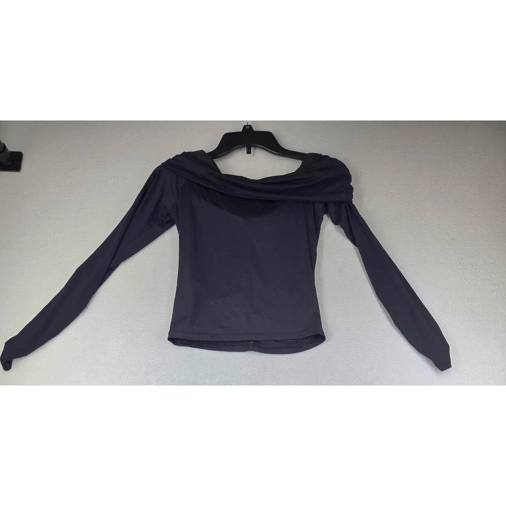 Zara Womens Black Ruched Off The Shoulder Long Sleeve Top Size M 5039/428/800